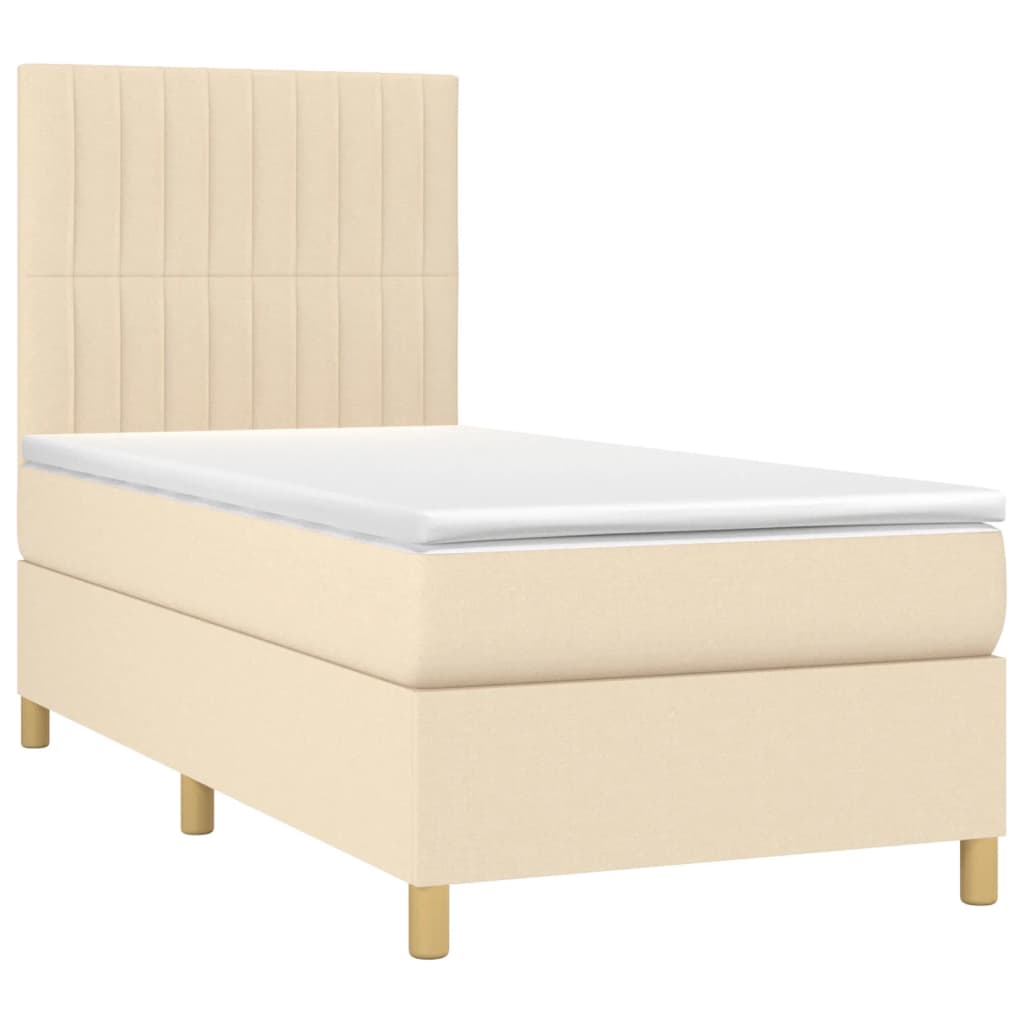 Boxspring met matras stof crèmekleurig 90x190 cm Bedden & bedframes | Creëer jouw Trendy Thuis | Gratis bezorgd & Retour | Trendy.nl