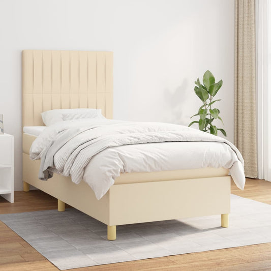 Boxspring met matras stof crèmekleurig 90x190 cm Bedden & bedframes | Creëer jouw Trendy Thuis | Gratis bezorgd & Retour | Trendy.nl