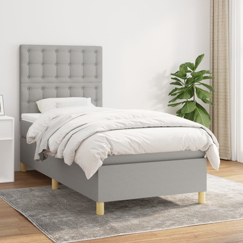 Boxspring met matras stof lichtgrijs 90x190 cm Bedden & bedframes | Creëer jouw Trendy Thuis | Gratis bezorgd & Retour | Trendy.nl