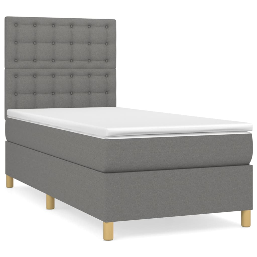 Boxspring met matras stof donkergrijs 90x190 cm Bedden & bedframes | Creëer jouw Trendy Thuis | Gratis bezorgd & Retour | Trendy.nl