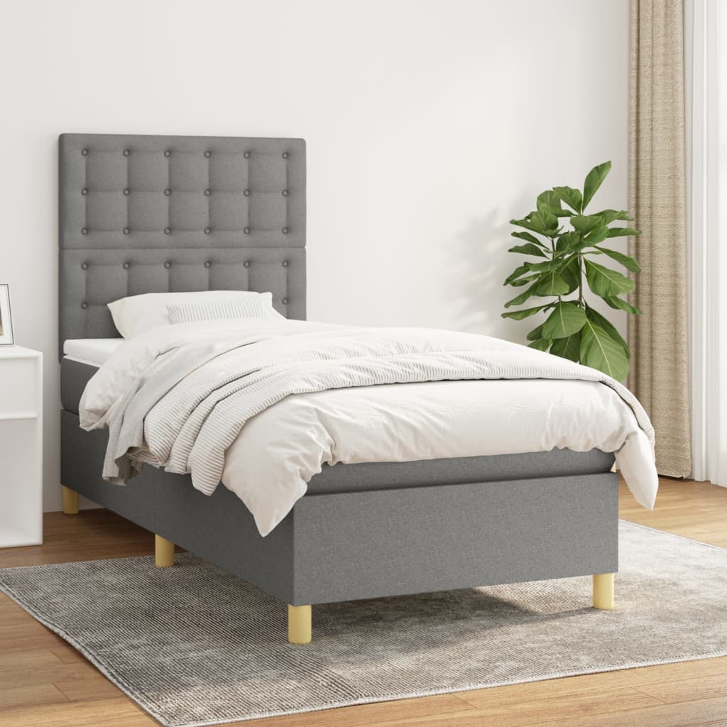 Boxspring met matras stof donkergrijs 90x190 cm Bedden & bedframes | Creëer jouw Trendy Thuis | Gratis bezorgd & Retour | Trendy.nl