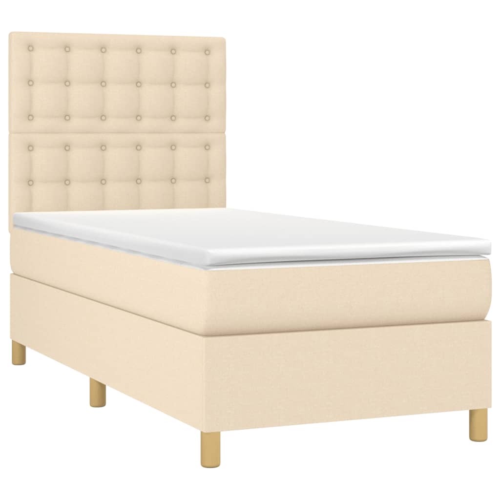 Boxspring met matras stof crèmekleurig 90x190 cm Bedden & bedframes | Creëer jouw Trendy Thuis | Gratis bezorgd & Retour | Trendy.nl