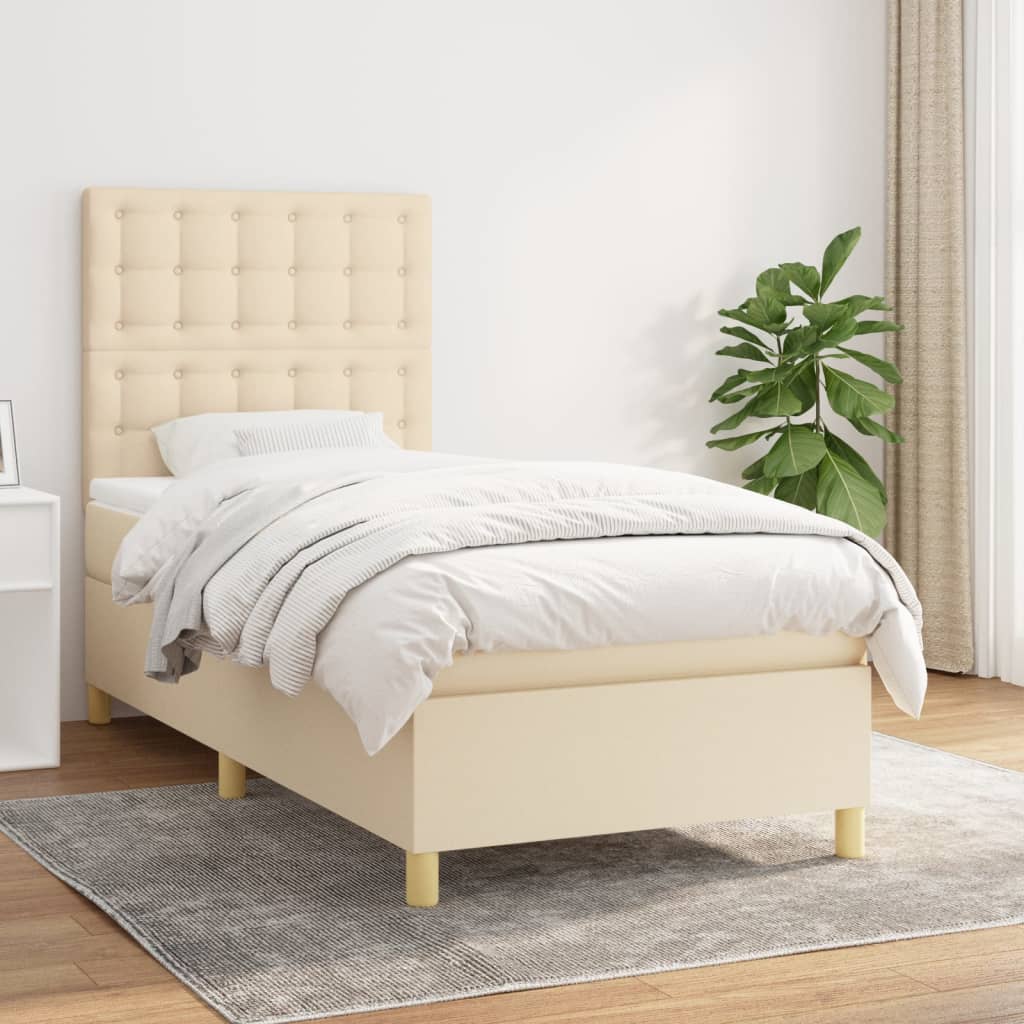 Boxspring met matras stof crèmekleurig 90x190 cm Bedden & bedframes | Creëer jouw Trendy Thuis | Gratis bezorgd & Retour | Trendy.nl