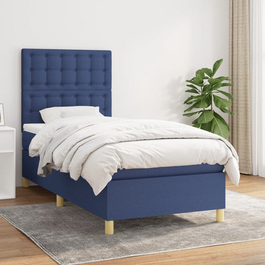 Boxspring met matras stof blauw 90x190 cm Bedden & bedframes | Creëer jouw Trendy Thuis | Gratis bezorgd & Retour | Trendy.nl