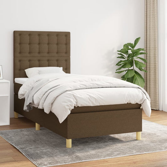 Boxspring met matras stof donkerbruin 90x200 cm Bedden & bedframes | Creëer jouw Trendy Thuis | Gratis bezorgd & Retour | Trendy.nl