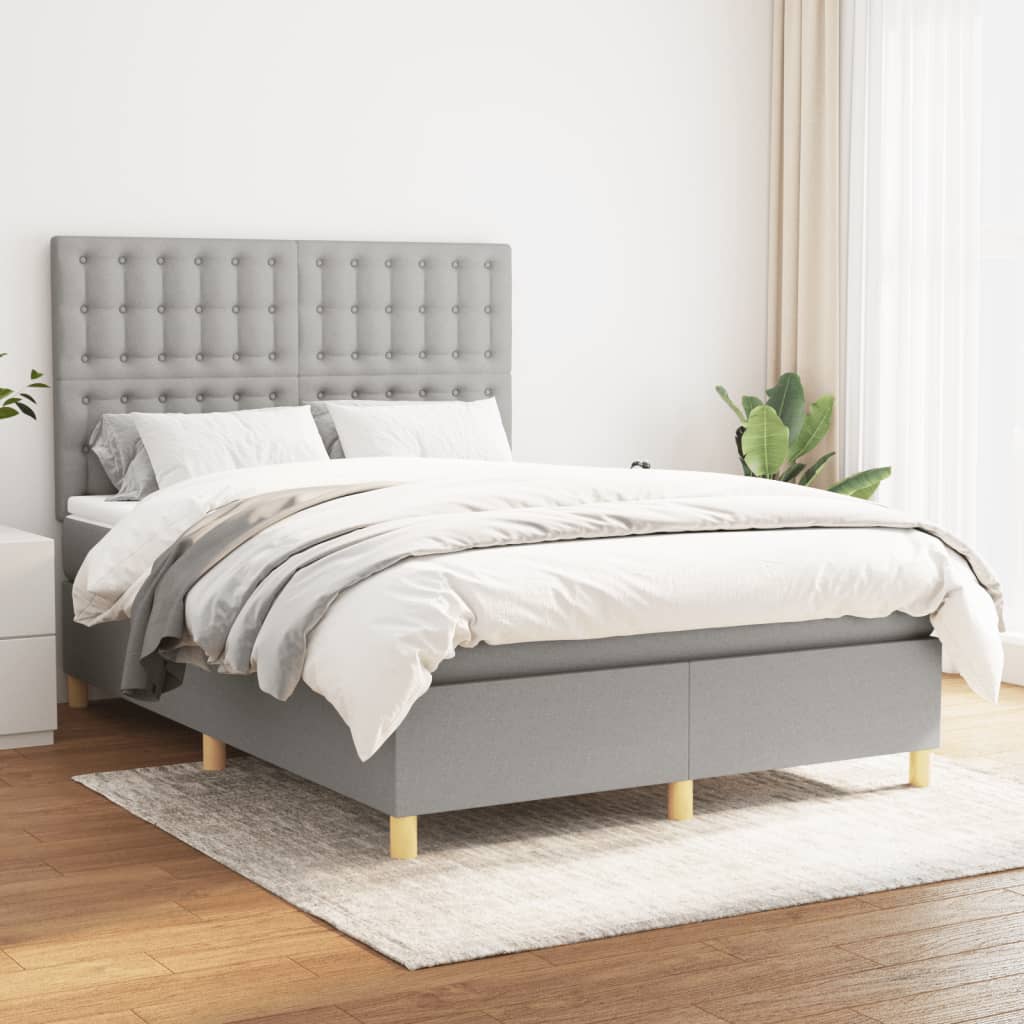 Boxspring met matras stof lichtgrijs 140x200 cm Bedden & bedframes | Creëer jouw Trendy Thuis | Gratis bezorgd & Retour | Trendy.nl