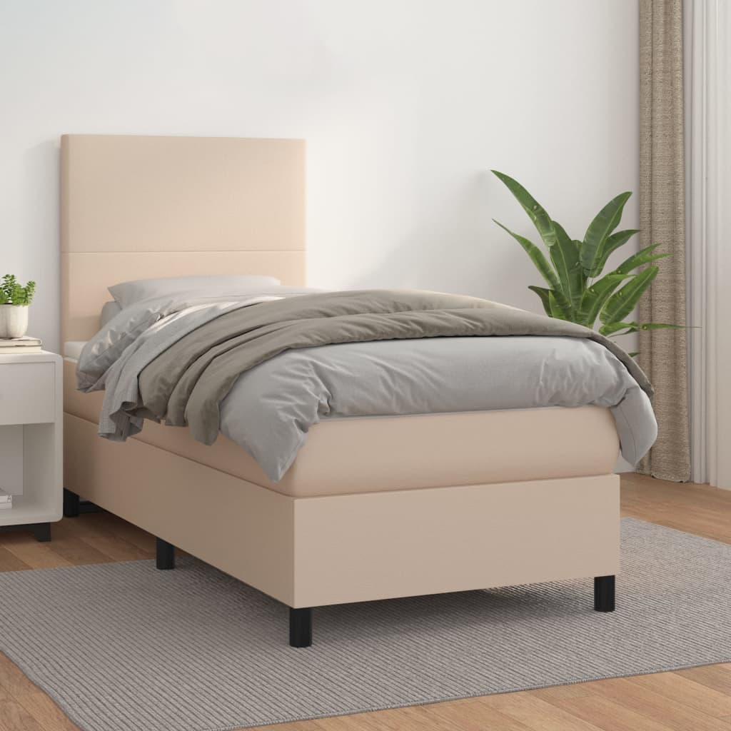 Boxspring met matras kunstleer cappuccinokleurig 90x190 cm Bedden & bedframes | Creëer jouw Trendy Thuis | Gratis bezorgd & Retour | Trendy.nl