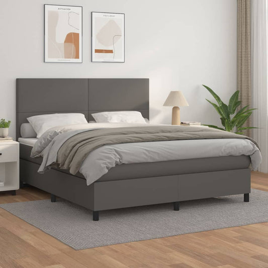 Boxspring met matras kunstleer grijs 180x200 cm Bedden & bedframes | Creëer jouw Trendy Thuis | Gratis bezorgd & Retour | Trendy.nl