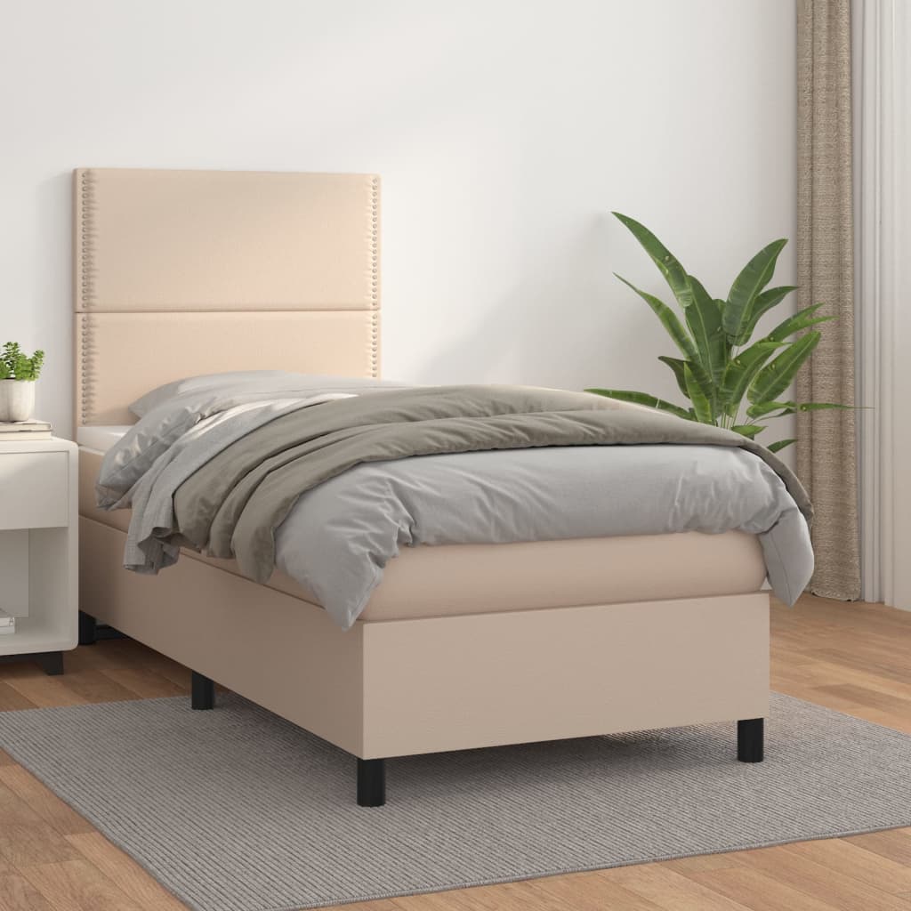 Boxspring met matras kunstleer cappuccinokleurig 80x200 cm Bedden & bedframes | Creëer jouw Trendy Thuis | Gratis bezorgd & Retour | Trendy.nl