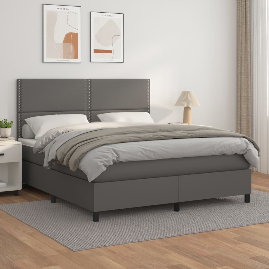 Boxspring met matras kunstleer grijs 180x200 cm Bedden & bedframes | Creëer jouw Trendy Thuis | Gratis bezorgd & Retour | Trendy.nl