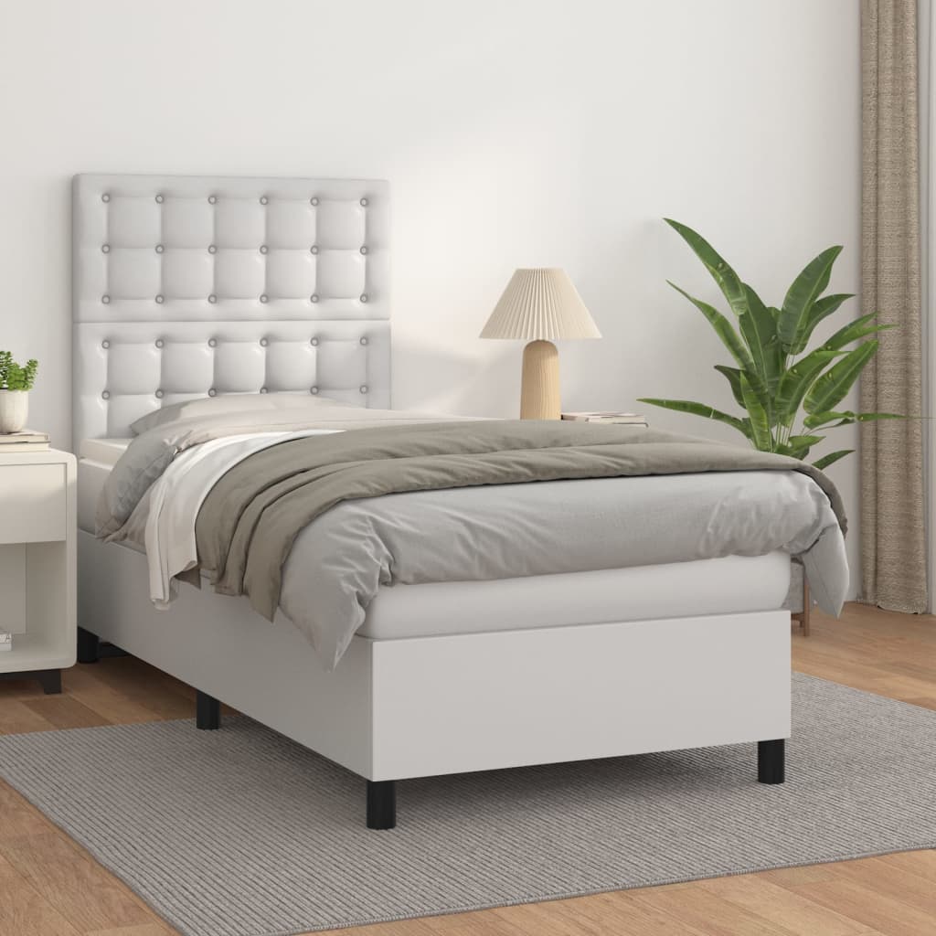 Boxspring met matras kunstleer wit 90x190 cm Bedden & bedframes | Creëer jouw Trendy Thuis | Gratis bezorgd & Retour | Trendy.nl