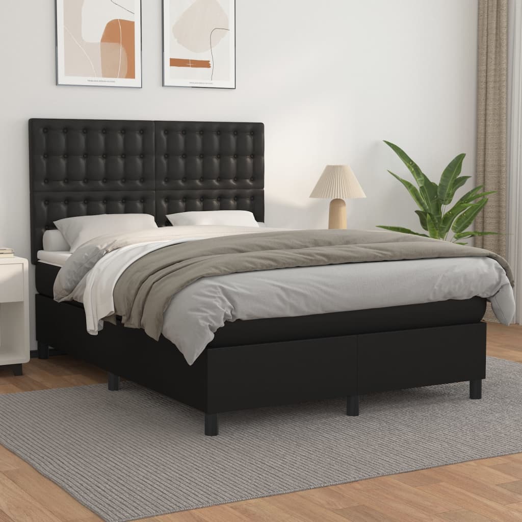 Boxspring met matras kunstleer zwart 140x190 cm Bedden & bedframes | Creëer jouw Trendy Thuis | Gratis bezorgd & Retour | Trendy.nl