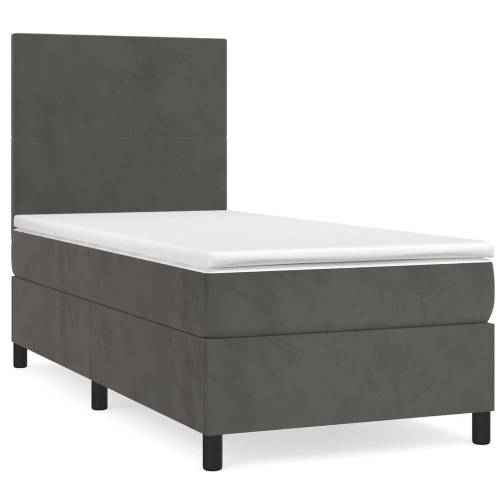 Boxspring met matras fluweel donkergrijs 90x190 cm Bedden & bedframes | Creëer jouw Trendy Thuis | Gratis bezorgd & Retour | Trendy.nl