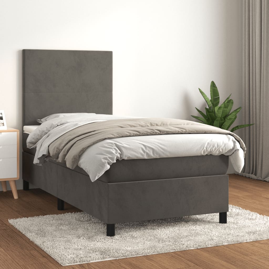 Boxspring met matras fluweel donkergrijs 90x190 cm Bedden & bedframes | Creëer jouw Trendy Thuis | Gratis bezorgd & Retour | Trendy.nl