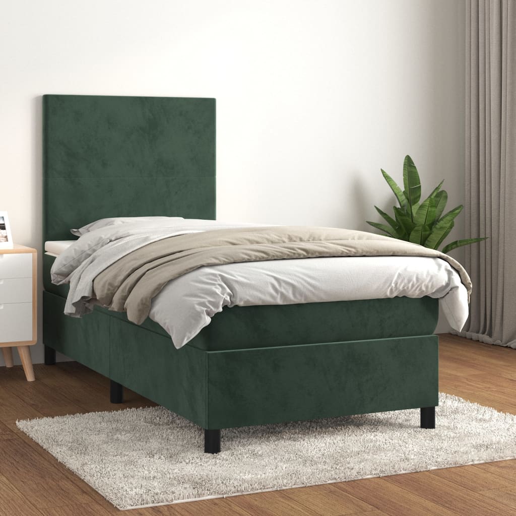 Boxspring met matras fluweel donkergroen 90x190 cm Bedden & bedframes | Creëer jouw Trendy Thuis | Gratis bezorgd & Retour | Trendy.nl