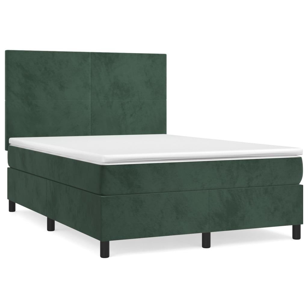 Boxspring met matras fluweel donkergroen 140x190 cm Bedden & bedframes | Creëer jouw Trendy Thuis | Gratis bezorgd & Retour | Trendy.nl