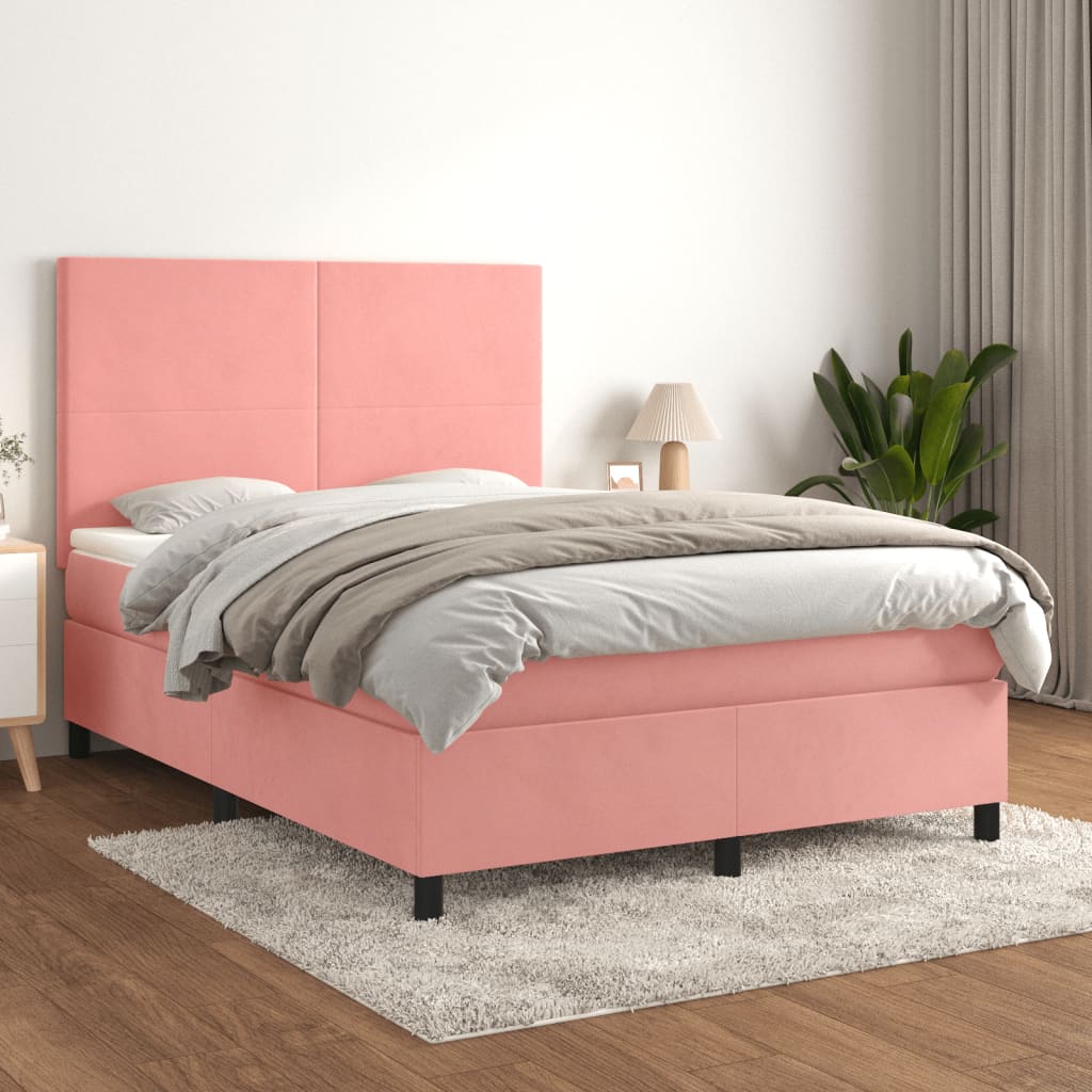 Boxspring met matras fluweel roze 140x200 cm Bedden & bedframes | Creëer jouw Trendy Thuis | Gratis bezorgd & Retour | Trendy.nl