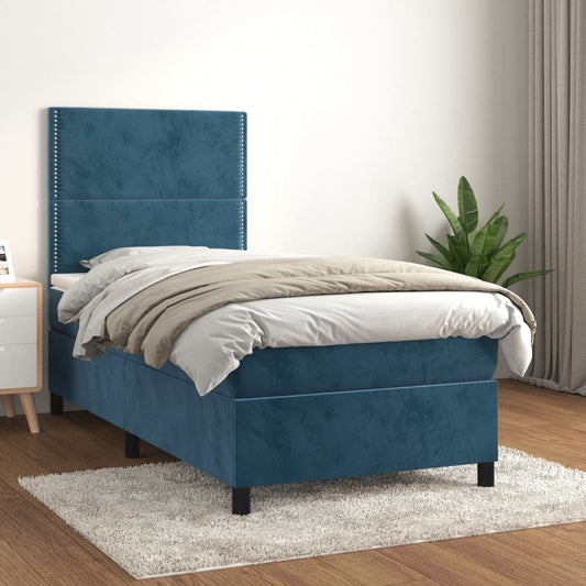 Boxspring met matras fluweel donkerblauw 90x190 cm Bedden & bedframes | Creëer jouw Trendy Thuis | Gratis bezorgd & Retour | Trendy.nl