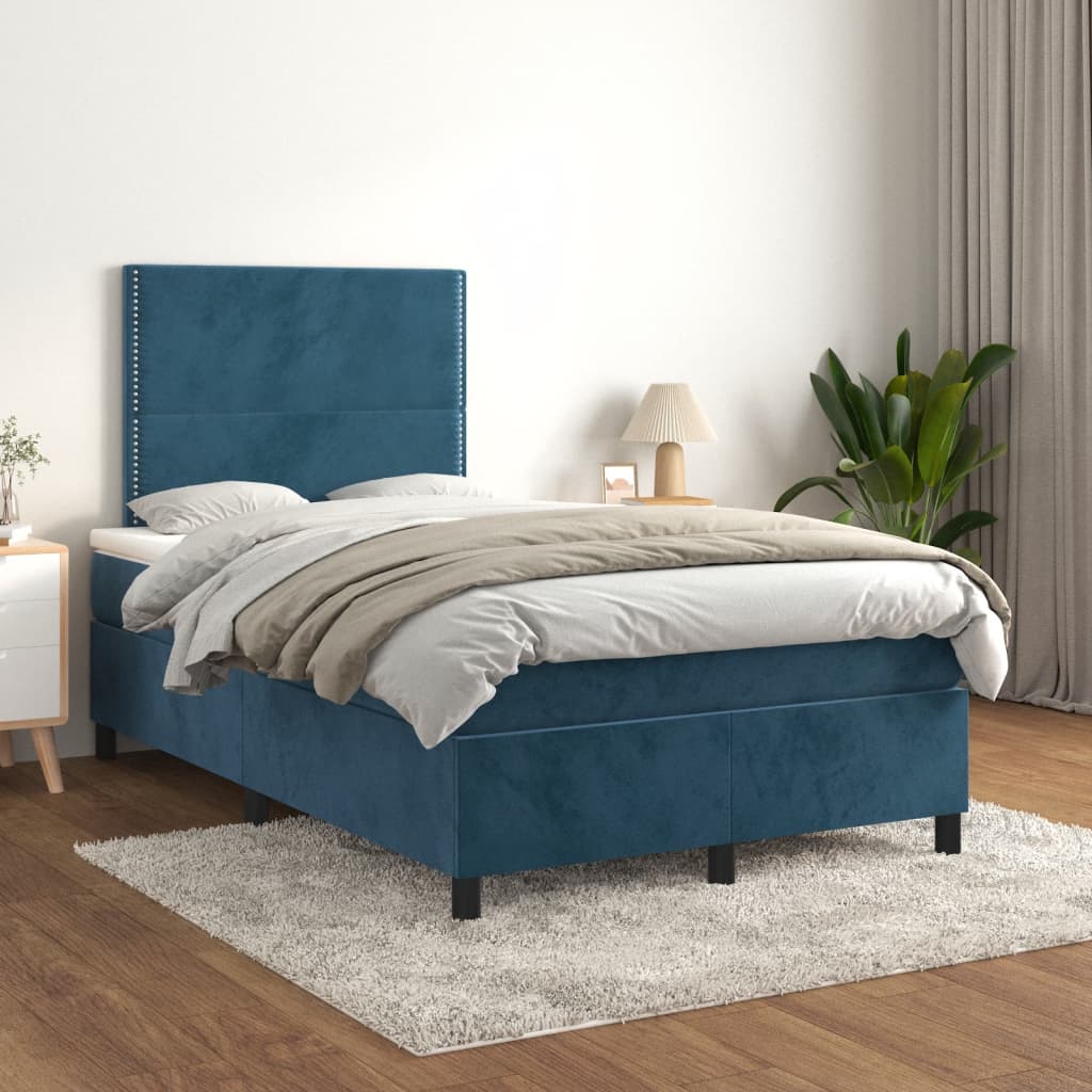 Boxspring met matras fluweel donkerblauw 120x200 cm Bedden & bedframes | Creëer jouw Trendy Thuis | Gratis bezorgd & Retour | Trendy.nl