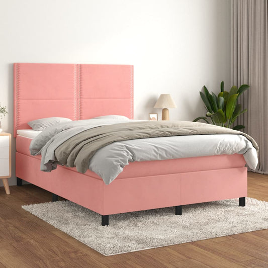 Boxspring met matras fluweel roze 140x190 cm