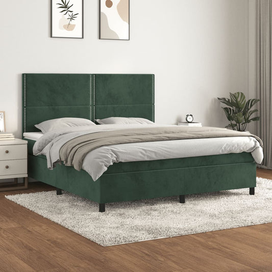 Boxspring met matras fluweel donkergroen 180x200 cm