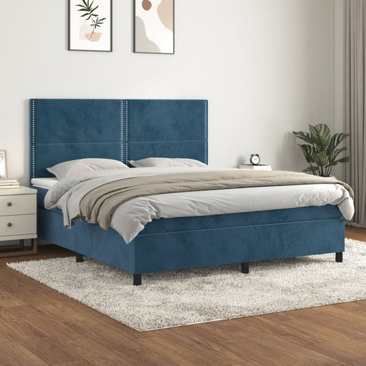 Boxspring met matras fluweel donkerblauw 180x200 cm