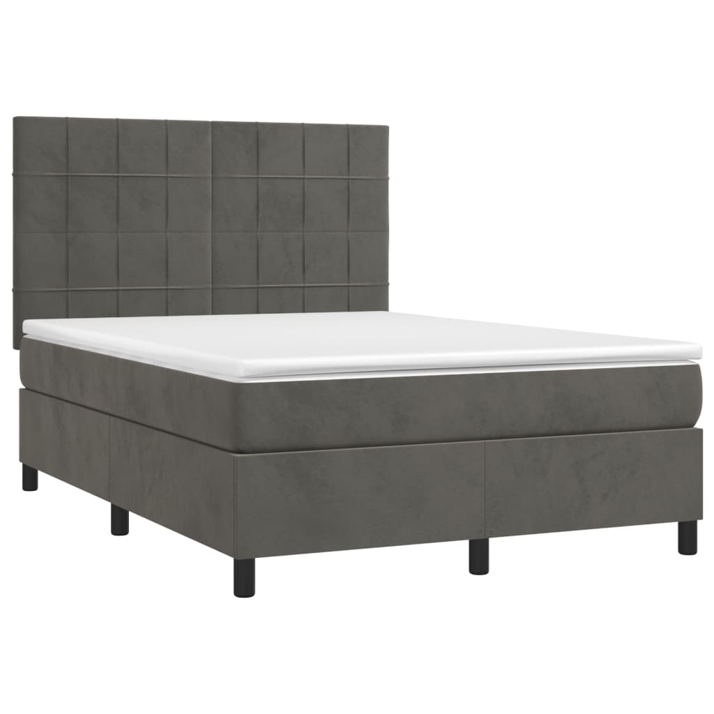 Boxspring met matras fluweel donkergrijs 140x190 cm Bedden & bedframes | Creëer jouw Trendy Thuis | Gratis bezorgd & Retour | Trendy.nl