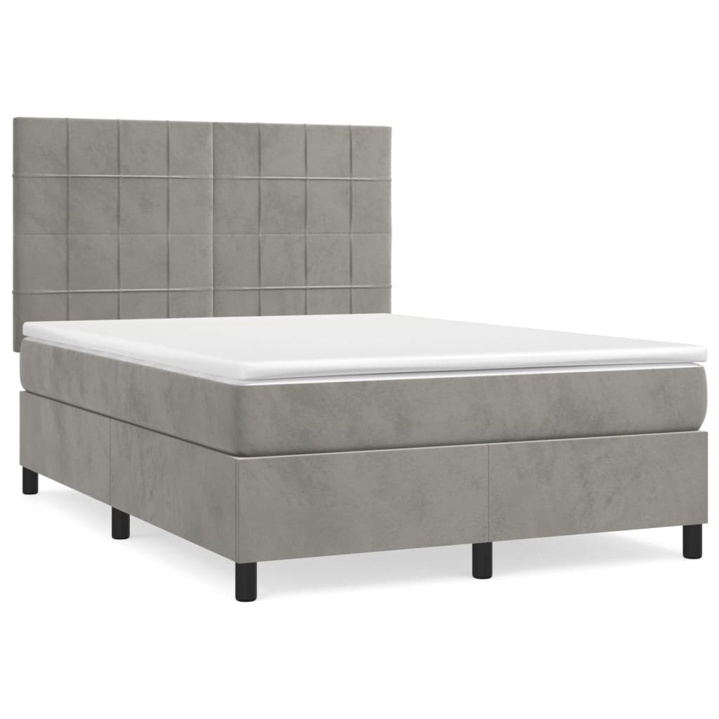 Boxspring met matras fluweel lichtgrijs 140x200 cm Bedden & bedframes | Creëer jouw Trendy Thuis | Gratis bezorgd & Retour | Trendy.nl