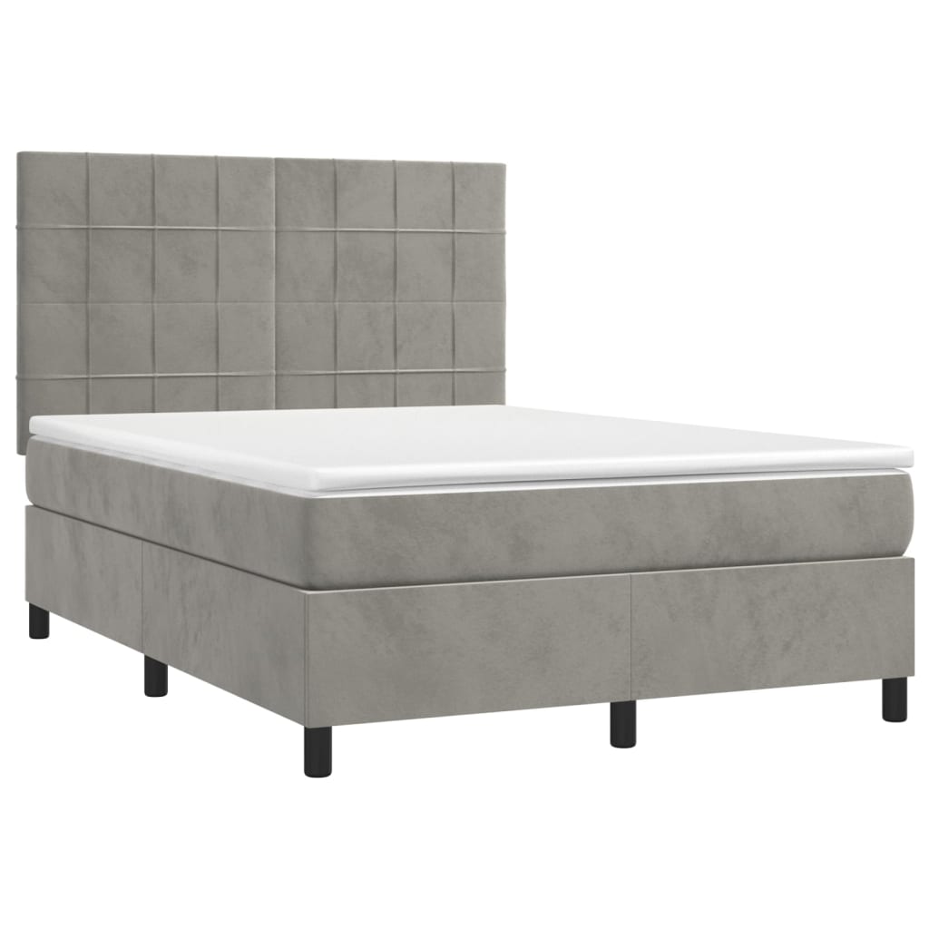 Boxspring met matras fluweel lichtgrijs 140x200 cm Bedden & bedframes | Creëer jouw Trendy Thuis | Gratis bezorgd & Retour | Trendy.nl