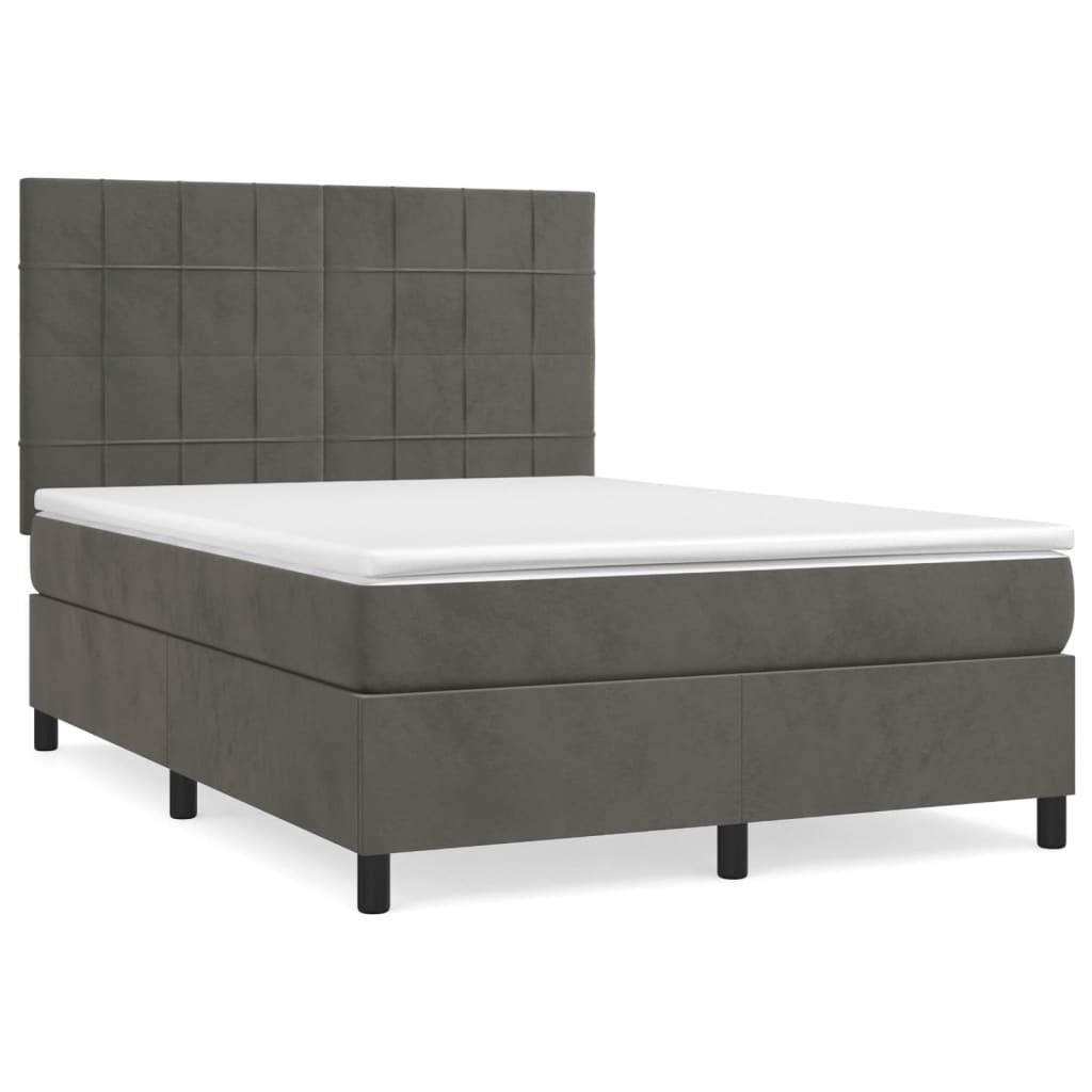 Boxspring met matras fluweel donkergrijs 140x200 cm Bedden & bedframes | Creëer jouw Trendy Thuis | Gratis bezorgd & Retour | Trendy.nl