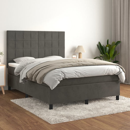 Boxspring met matras fluweel donkergrijs 140x200 cm Bedden & bedframes | Creëer jouw Trendy Thuis | Gratis bezorgd & Retour | Trendy.nl