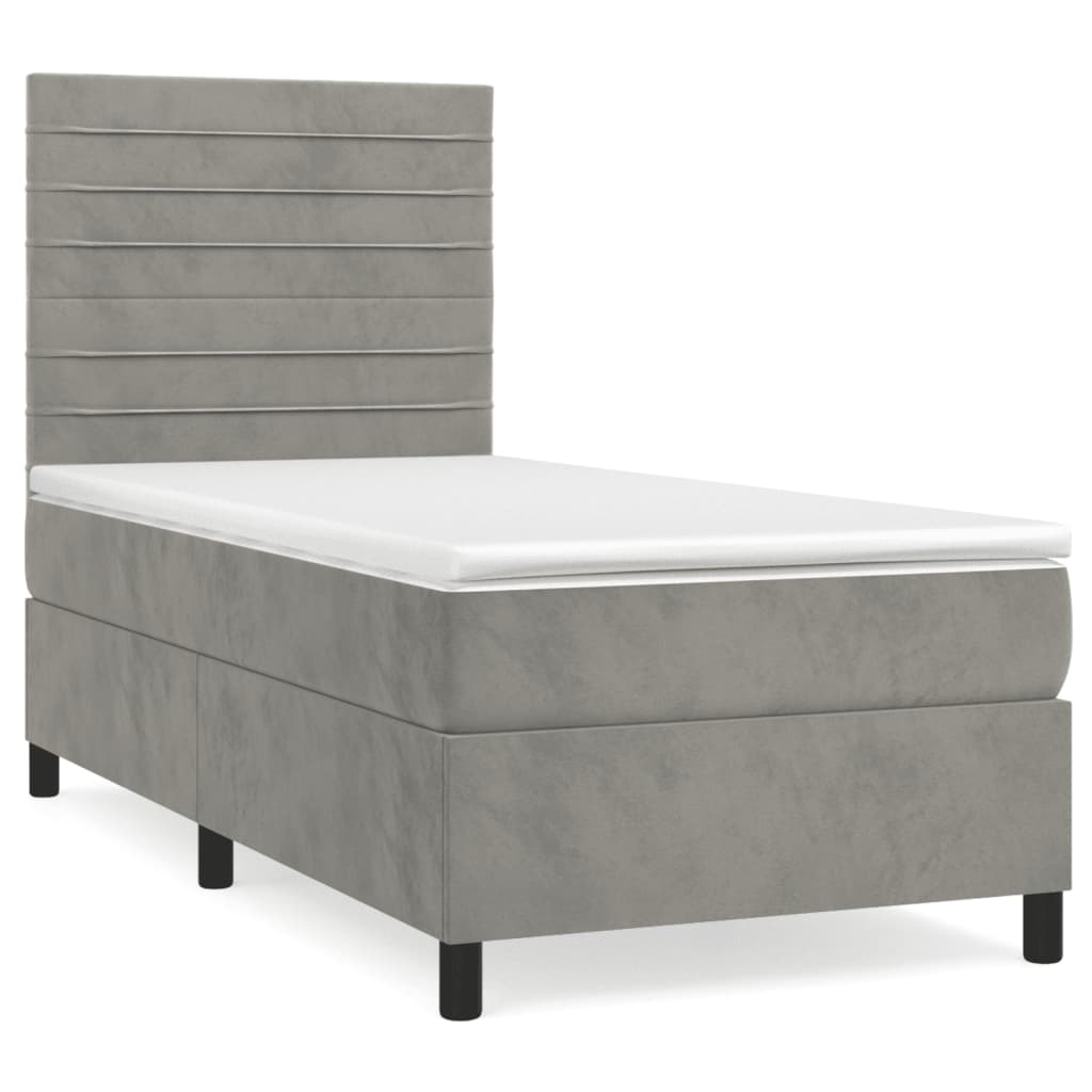 Boxspring met matras fluweel lichtgrijs 90x190 cm Bedden & bedframes | Creëer jouw Trendy Thuis | Gratis bezorgd & Retour | Trendy.nl