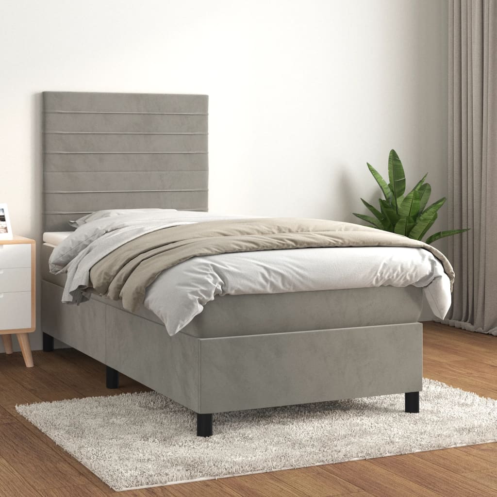 Boxspring met matras fluweel lichtgrijs 90x190 cm Bedden & bedframes | Creëer jouw Trendy Thuis | Gratis bezorgd & Retour | Trendy.nl