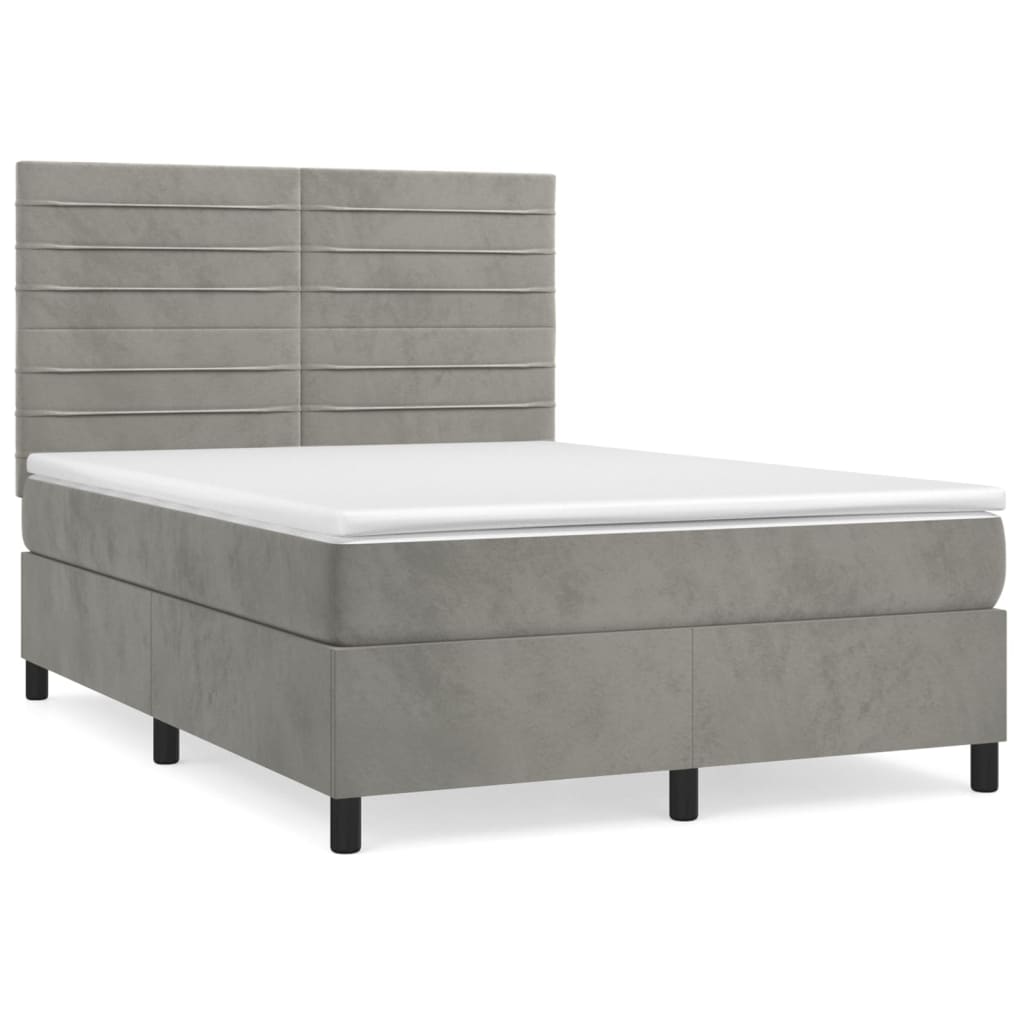 Boxspring met matras fluweel lichtgrijs 140x200 cm Bedden & bedframes | Creëer jouw Trendy Thuis | Gratis bezorgd & Retour | Trendy.nl