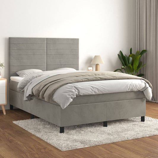 Boxspring met matras fluweel lichtgrijs 140x200 cm Bedden & bedframes | Creëer jouw Trendy Thuis | Gratis bezorgd & Retour | Trendy.nl