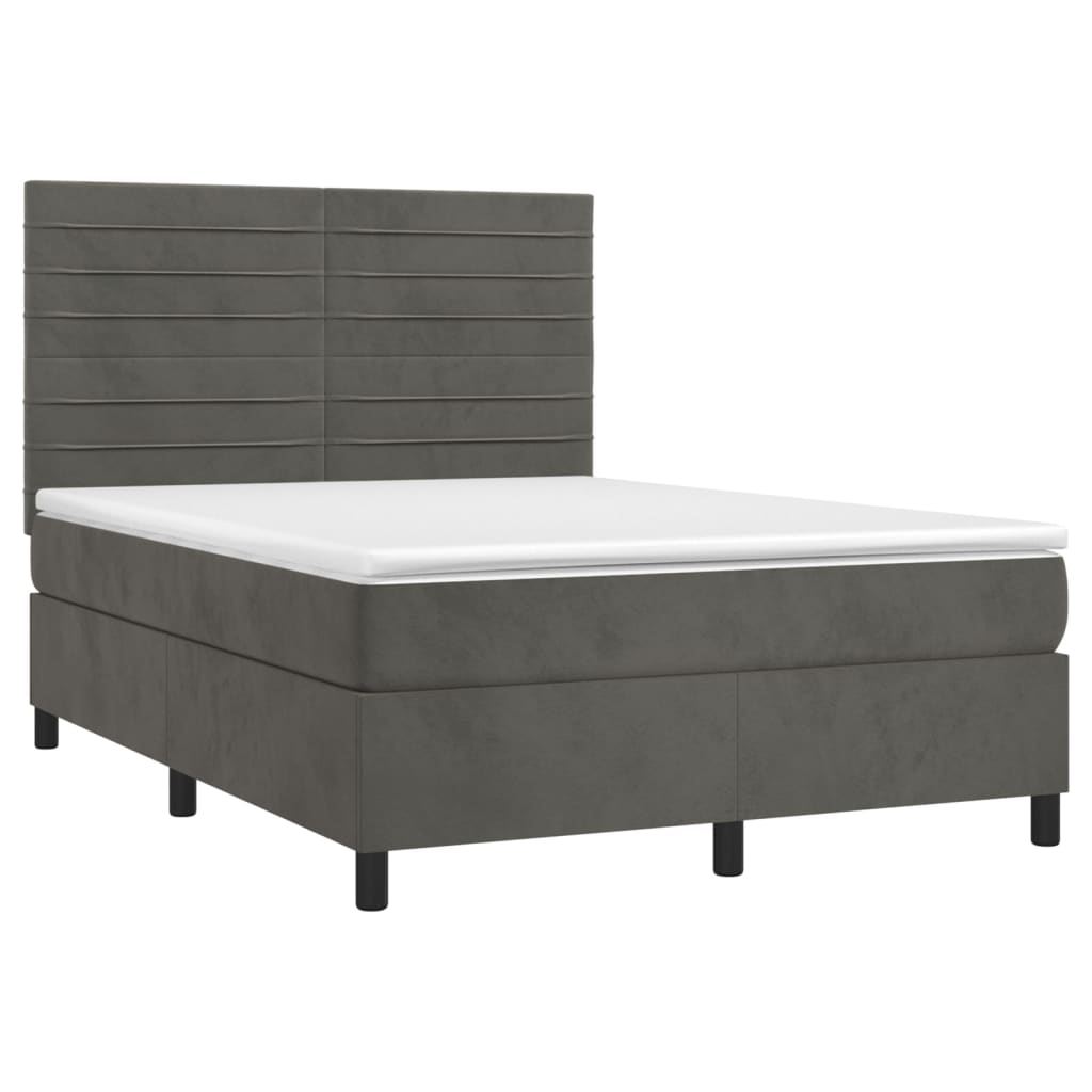 Boxspring met matras fluweel donkergrijs 140x200 cm Bedden & bedframes | Creëer jouw Trendy Thuis | Gratis bezorgd & Retour | Trendy.nl