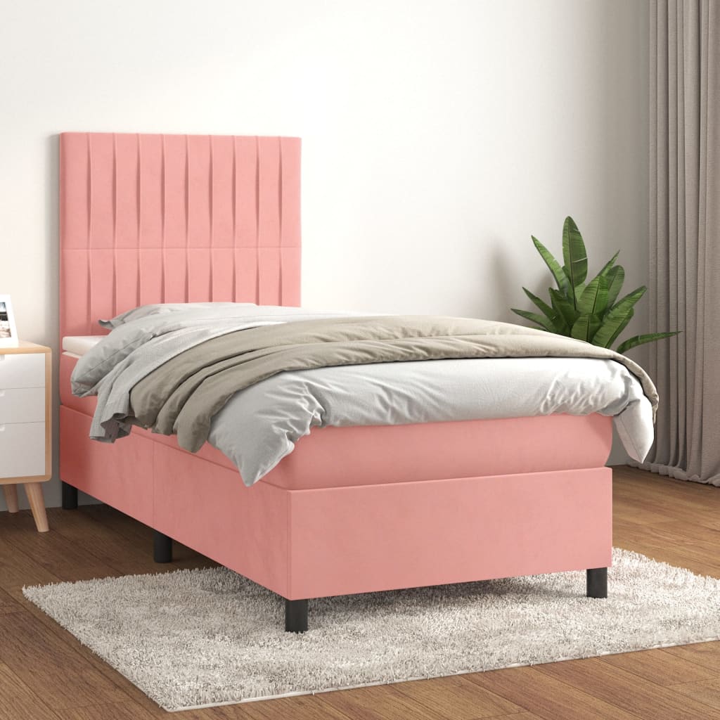 Boxspring met matras fluweel roze 80x200 cm Bedden & bedframes | Creëer jouw Trendy Thuis | Gratis bezorgd & Retour | Trendy.nl