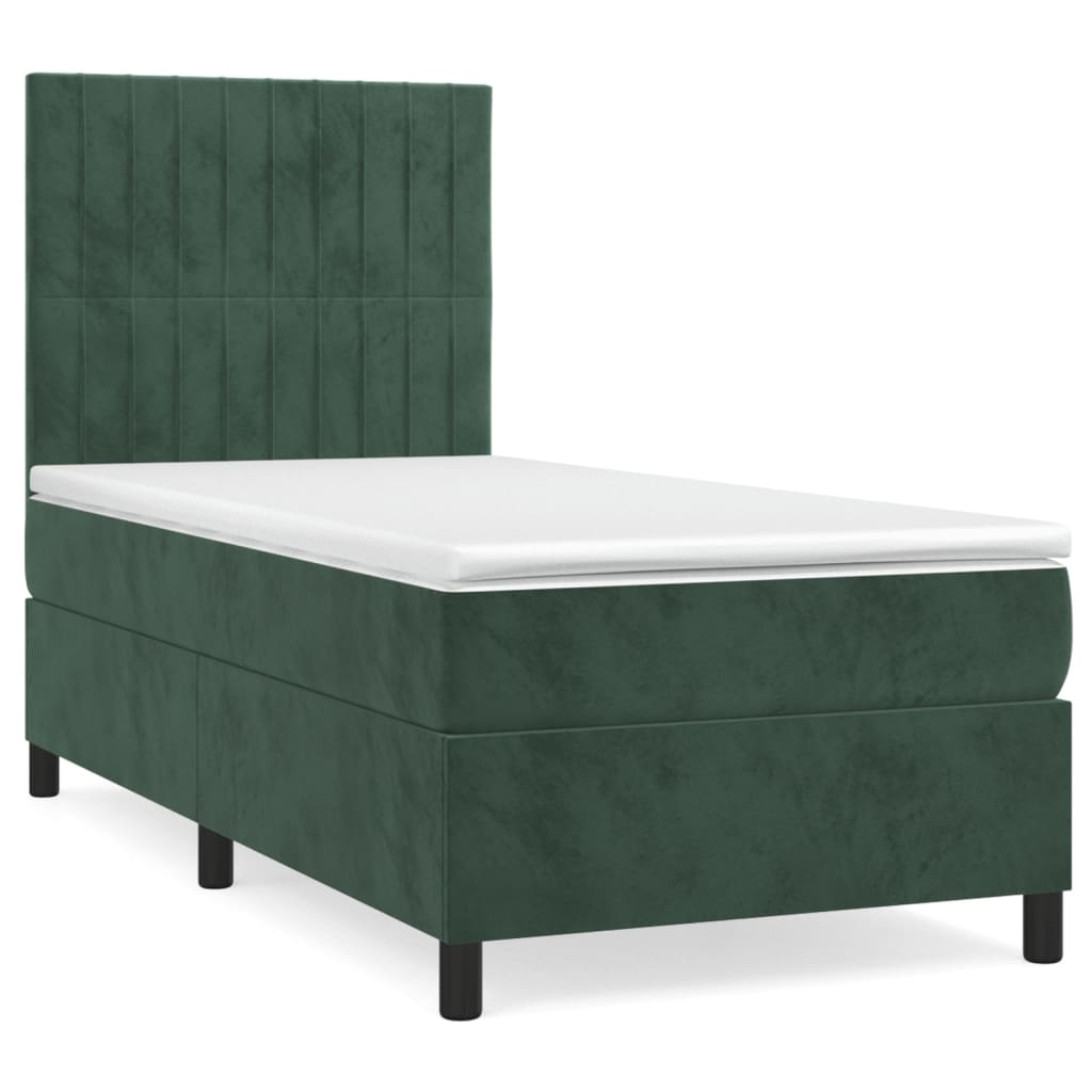 Boxspring met matras fluweel donkergroen 90x190 cm Bedden & bedframes | Creëer jouw Trendy Thuis | Gratis bezorgd & Retour | Trendy.nl