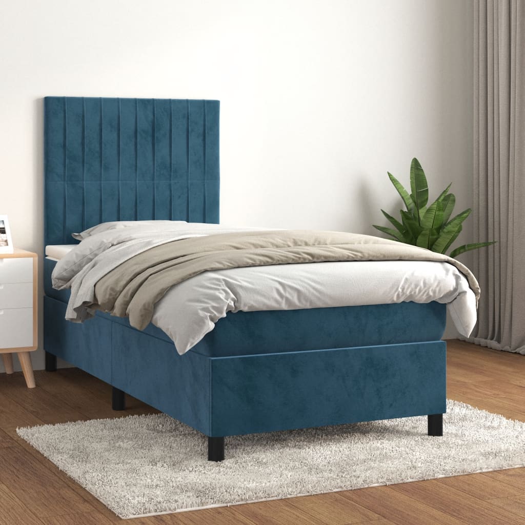 Boxspring met matras fluweel donkerblauw 90x190 cm Bedden & bedframes | Creëer jouw Trendy Thuis | Gratis bezorgd & Retour | Trendy.nl