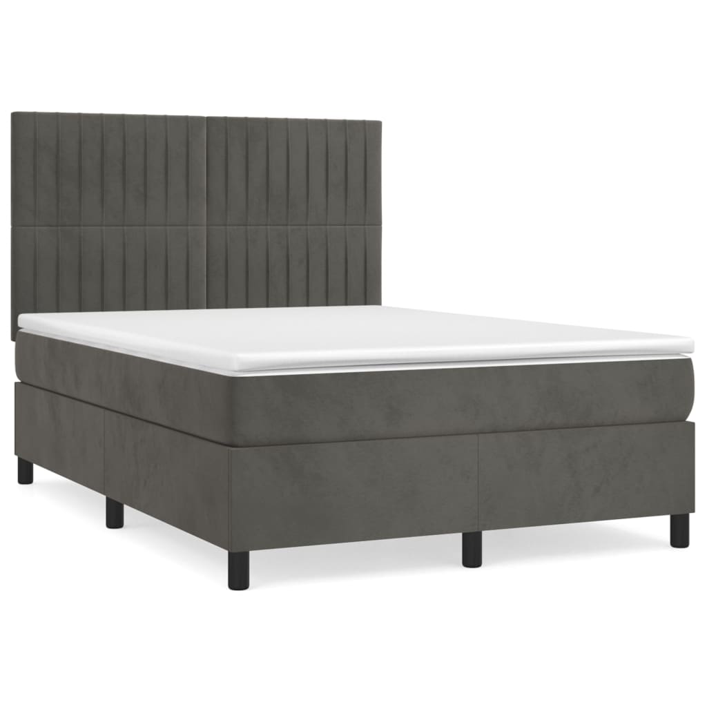 Boxspring met matras fluweel donkergrijs 140x190 cm Bedden & bedframes | Creëer jouw Trendy Thuis | Gratis bezorgd & Retour | Trendy.nl