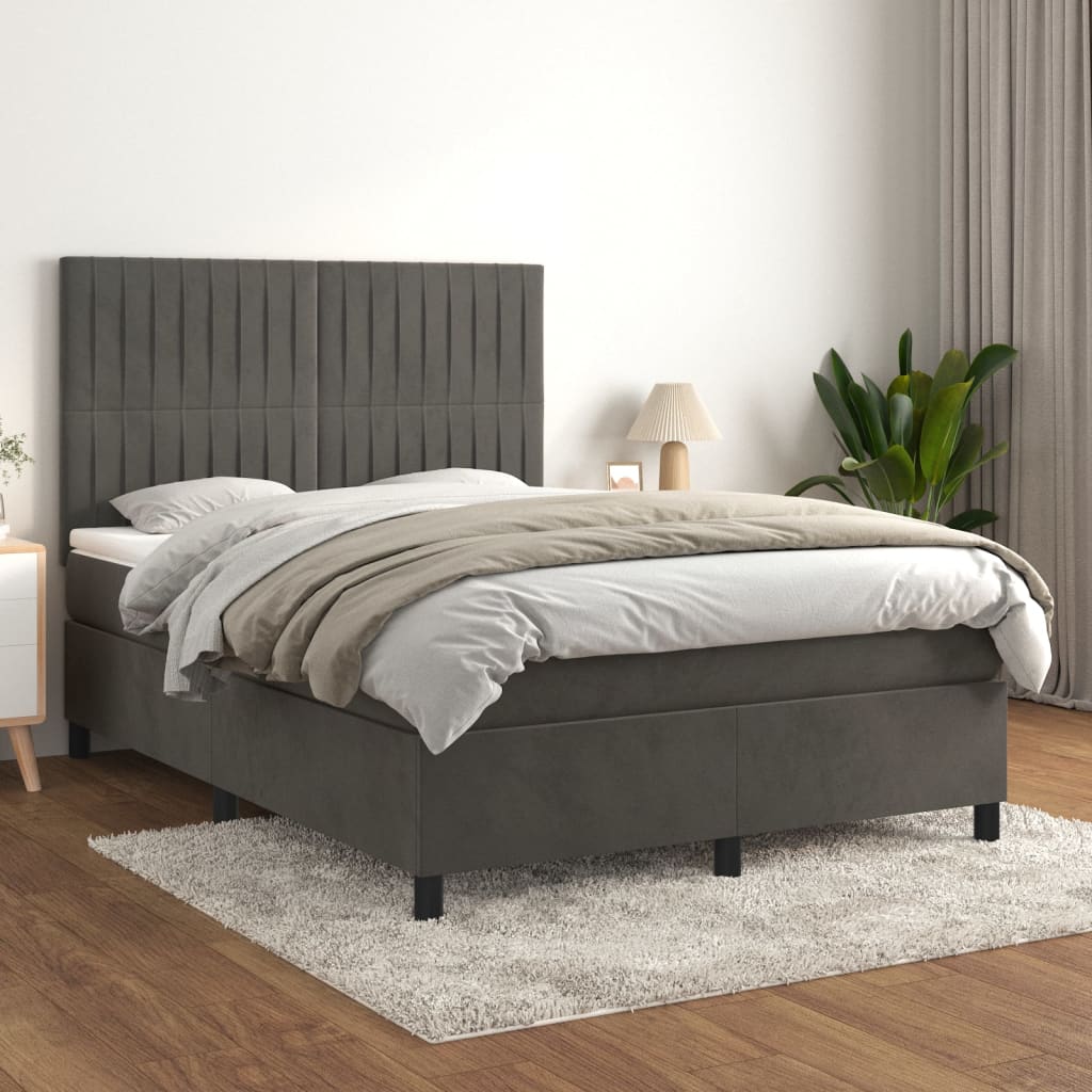 Boxspring met matras fluweel donkergrijs 140x190 cm Bedden & bedframes | Creëer jouw Trendy Thuis | Gratis bezorgd & Retour | Trendy.nl