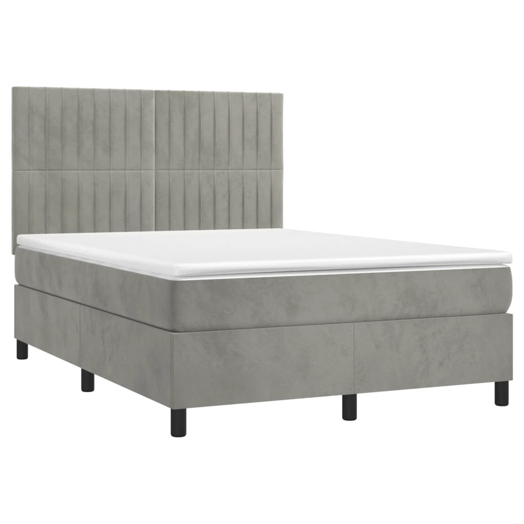 Boxspring met matras fluweel lichtgrijs 140x200 cm Bedden & bedframes | Creëer jouw Trendy Thuis | Gratis bezorgd & Retour | Trendy.nl