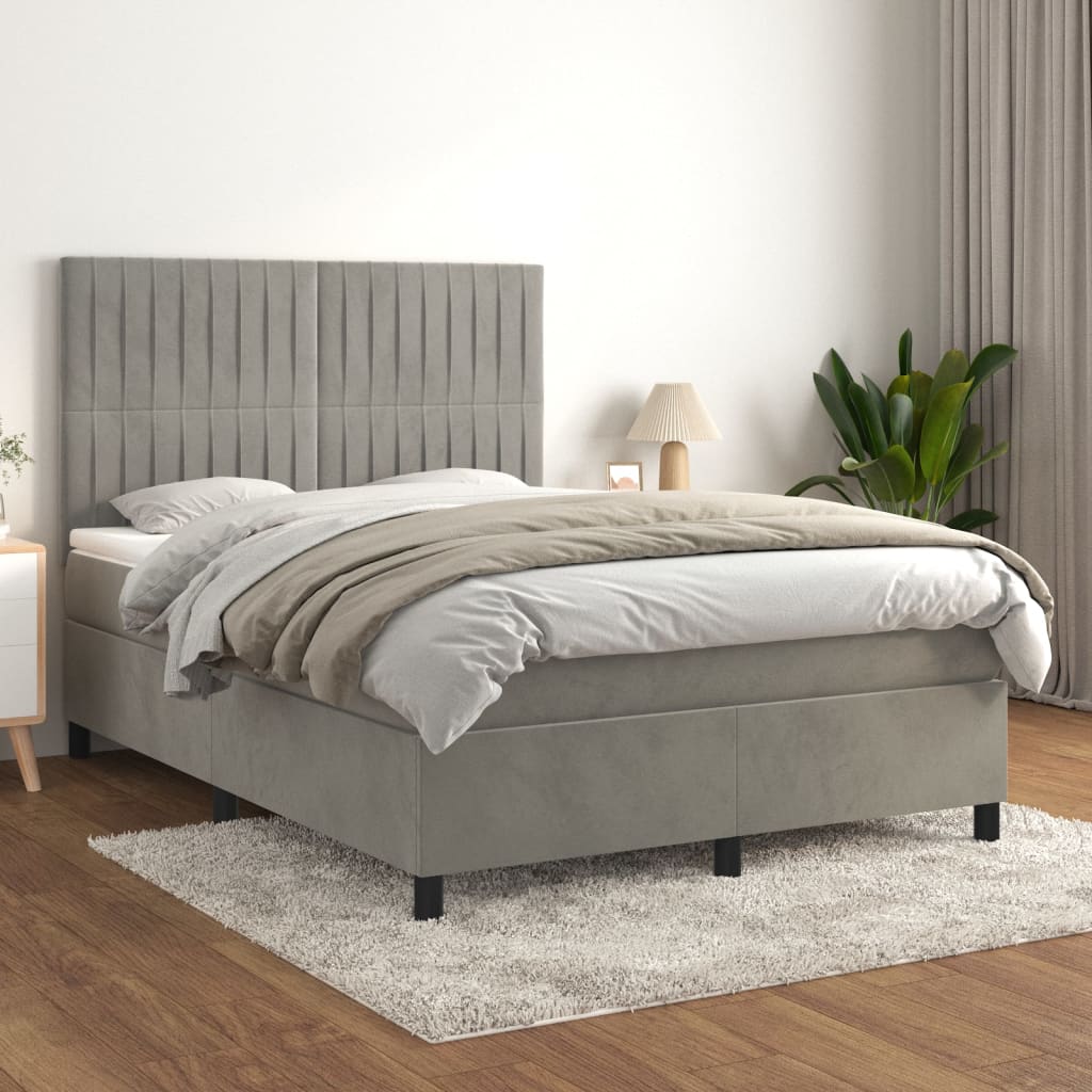 Boxspring met matras fluweel lichtgrijs 140x200 cm Bedden & bedframes | Creëer jouw Trendy Thuis | Gratis bezorgd & Retour | Trendy.nl