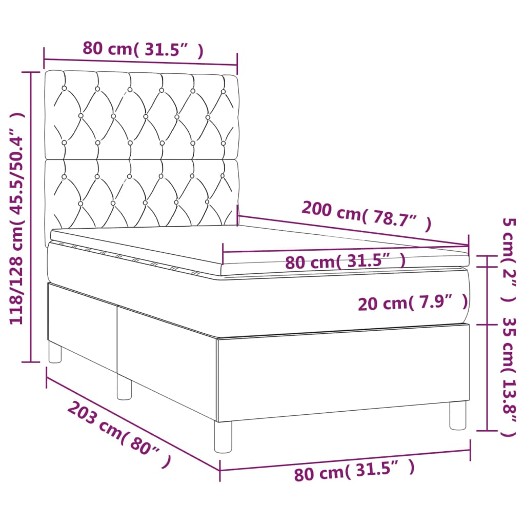 Boxspring met matras fluweel roze 80x200 cm