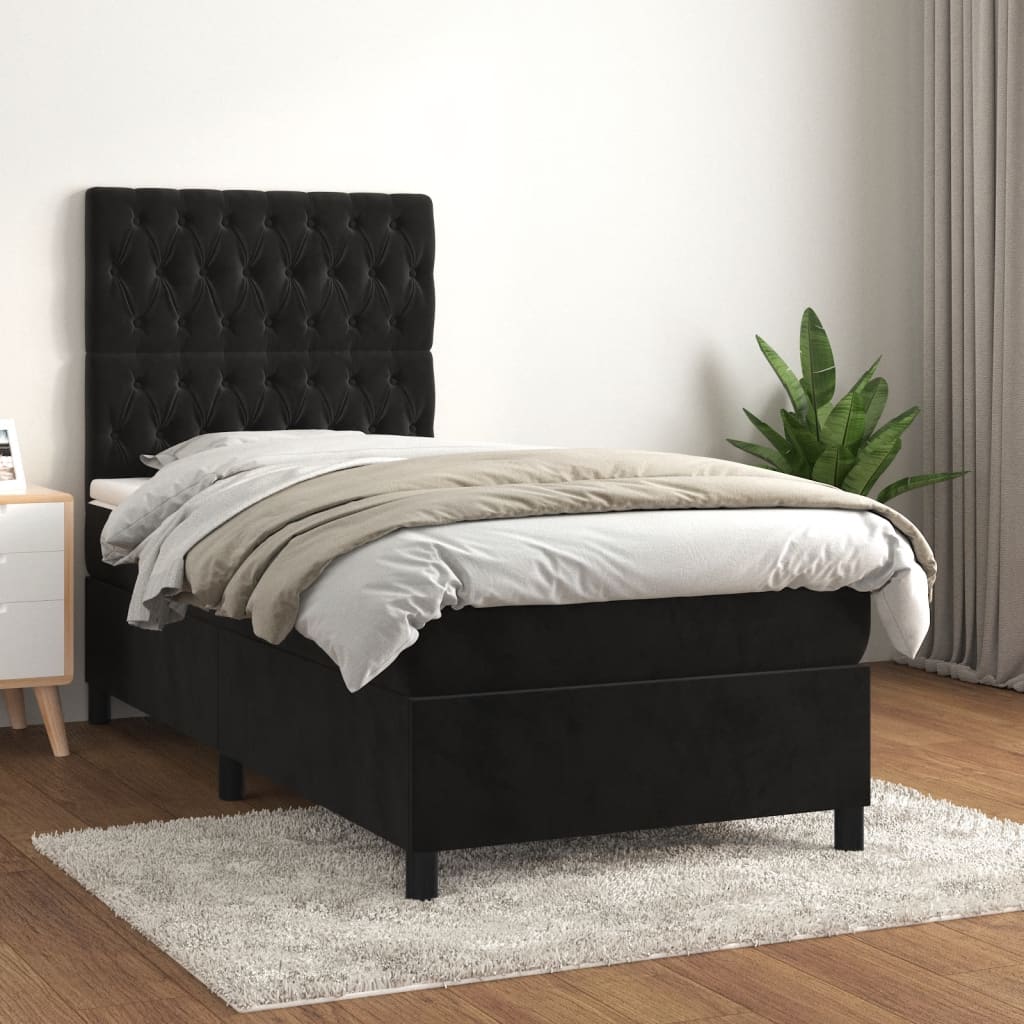 Boxspring met matras fluweel zwart 90x190 cm Bedden & bedframes | Creëer jouw Trendy Thuis | Gratis bezorgd & Retour | Trendy.nl