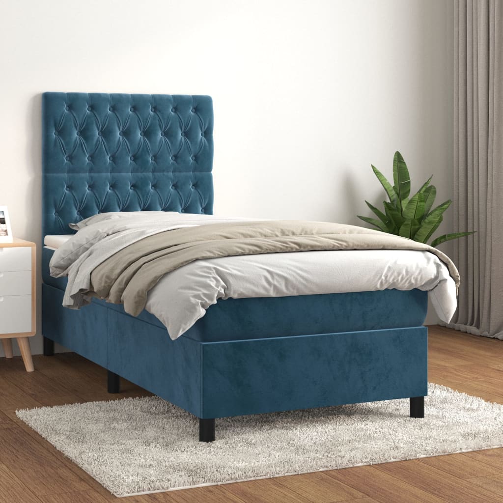 Boxspring met matras fluweel donkerblauw 100x200 cm Bedden & bedframes | Creëer jouw Trendy Thuis | Gratis bezorgd & Retour | Trendy.nl