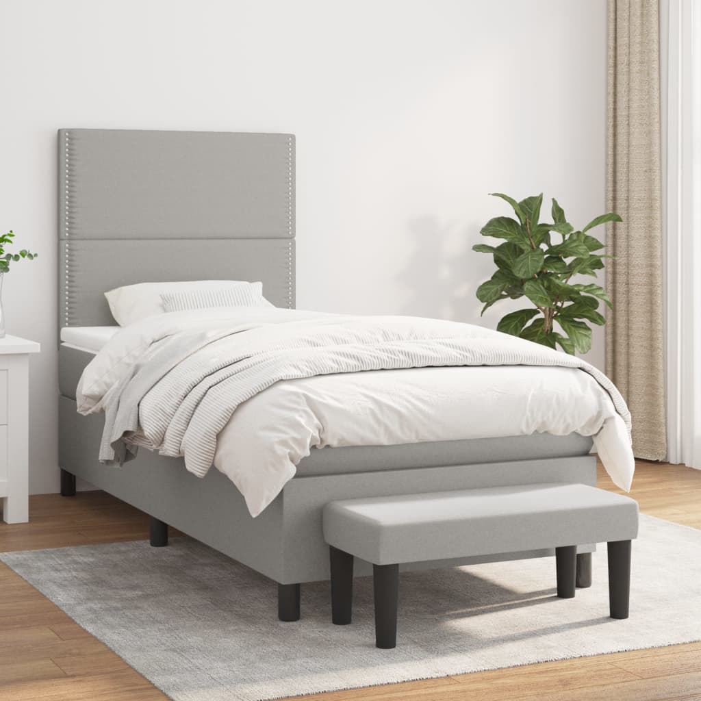 Boxspring met matras stof lichtgrijs 90x200 cm Bedden & bedframes | Creëer jouw Trendy Thuis | Gratis bezorgd & Retour | Trendy.nl