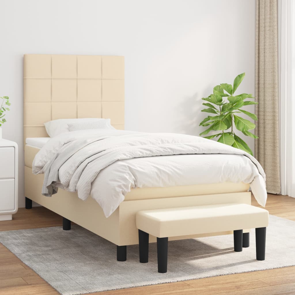 Boxspring met matras stof crèmekleurig 90x190 cm