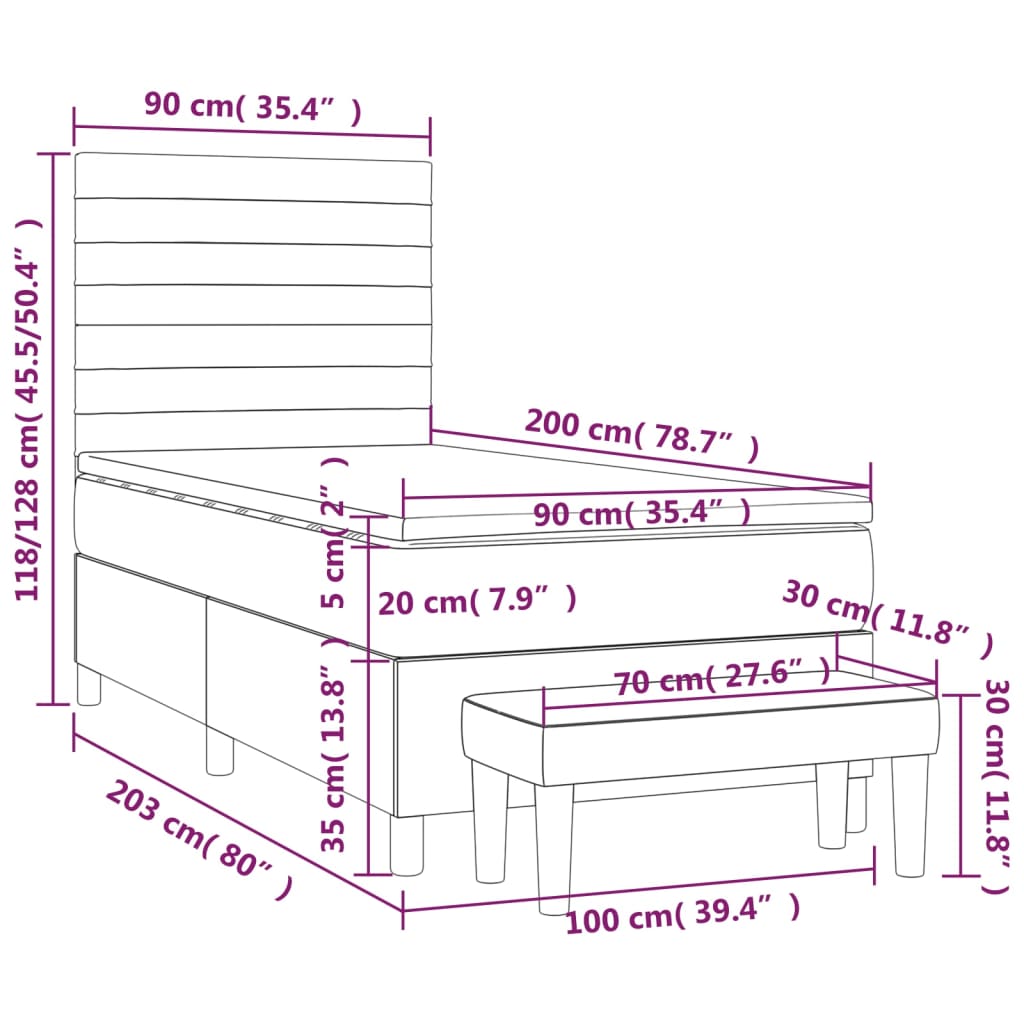 Boxspring met matras stof lichtgrijs 90x200 cm Bedden & bedframes | Creëer jouw Trendy Thuis | Gratis bezorgd & Retour | Trendy.nl