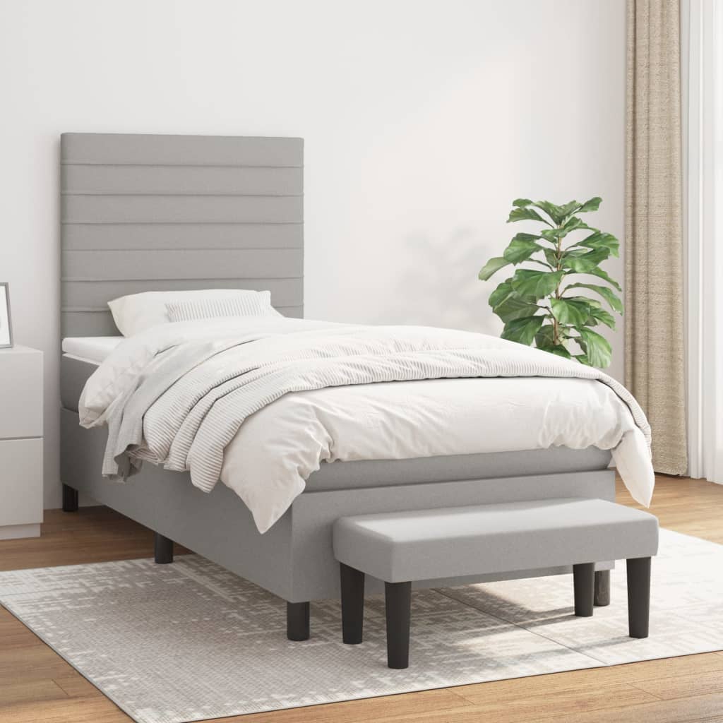 Boxspring met matras stof lichtgrijs 90x200 cm Bedden & bedframes | Creëer jouw Trendy Thuis | Gratis bezorgd & Retour | Trendy.nl